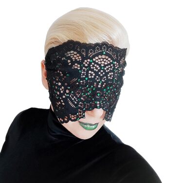 Ручна вишита мереживна маска на обличчя з камінням для жінок, чорна маска для маскараду, балу, карнавалу, весілля, бурлеску, косплею, Марді Гра (чорний колір, зелені камінці)