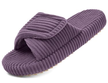Жіночі домашні капці Coswind з ефектом пам'яті (Memory Foam), відкритий носок, вельветові пантофлі, фіолетові, розмір 37/38 EU