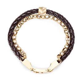 Чоловічий браслет Fossil Casual Texture зі шкіри та нержавіючої сталі, коричневий з золотом
