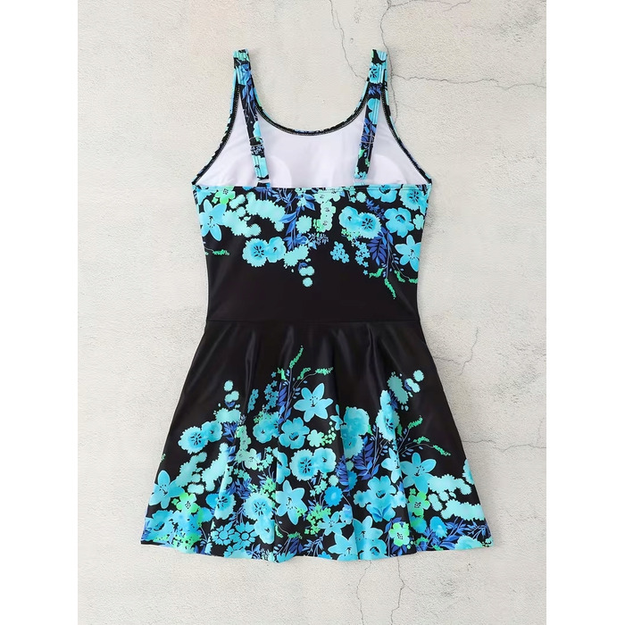 Коригуючий купальник-сукня Plus Size, чорний у квітку, розмір XL (42)