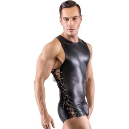 Чоловічий комплект: шкіряна жилетка, шорти, майка. Сексуальний набір для ночі. Чорний, без рукавів, облягаючий, для нічного клубу. Wetlook, комплект з 5 частин.
