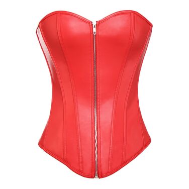 MISS MOLY Корсаж з повним бюстом, вінтажний, з штучної шкіри, стильний, корсет, на блискавку/застібку, з G-String (4XL, Червоний)