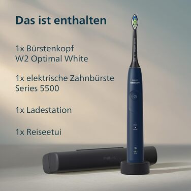 Електрична звукова зубна щітка Philips Sonicare 5500 HX7113/01, 2 режими чищення, контроль натискання, SmarTimer, синя (Navy), з футляром