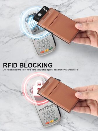 Мінімалістичний RFID гаманець-картхолдер TOYFID з функцією Pop-up, тонкий портмоне для кредитних карток та монет, коричневий