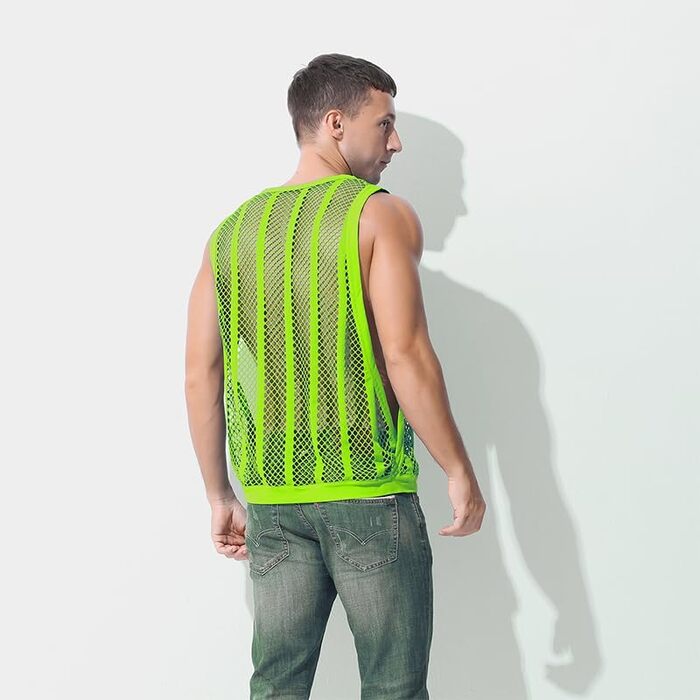 Трійка жіночих майок-топів YAHWULAI з прозорою сіткою, без рукавів, стильний круглий виріз (3 шт: світло-зелений+червоний+світло-зелений, M)