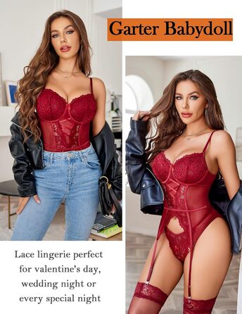 Avidlove жіночий боді-сет: мереживний корсетний тілесний костюм, сексуальна спідня білизна, babydoll, червоний
