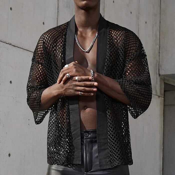 Чоловіча сітчаста футболка Detwen - прозора сорочка для клубу, чорна