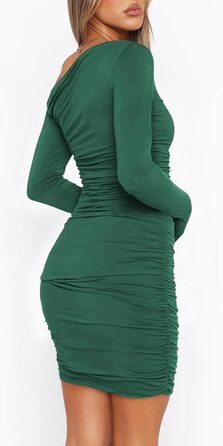 Жіноче облягаюче плаття ELFIN з трикотажної тканини, довгим рукавом, міні, на бретельці, з драпіруванням, для вечірок, клубів, повсякденного носіння (Зелений, M)