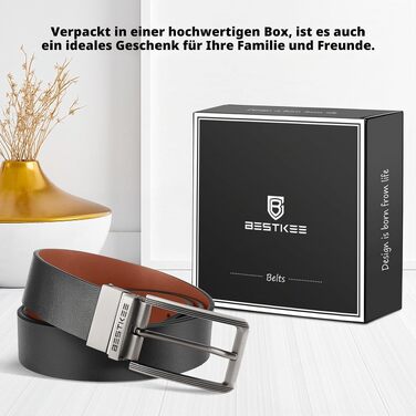 Шкіряний чоловічий ремінь BESTKEE двосторонній (чорний/коричневий), ширина 35 мм, довжина 130 см, універсальний для костюма та джинсів