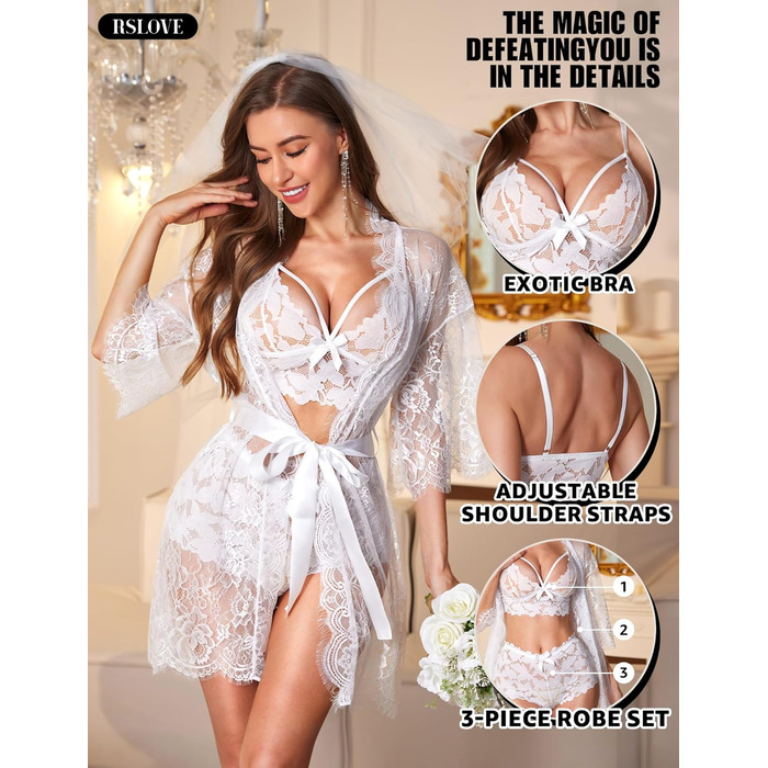 RSLOVE Комплект спідньої білизни: мереживний бюстгальтер та труси (XXL, білий)