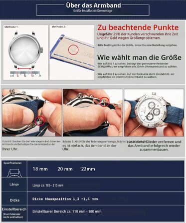 Нейлоновий ремінець для годинника BINLUN Parachute Marine Diver 20мм, військовий тканинний браслет з покращеним гачком-застібкою, синьо-червоний, унісекс