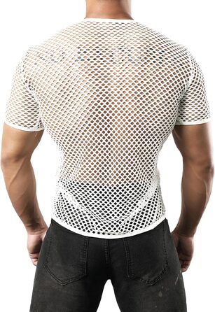Чоловіча футболка JOGAL з мереживом, прозора, короткий рукав, білий колір