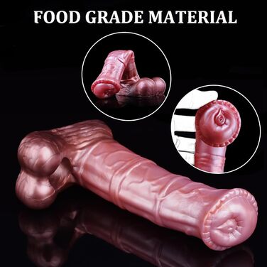 Стрижень для пеніса з кільцем для яєчок, реалістичний секс-іграшка з м'якого силікону, подовжувач пеніса, кокс для чоловіків, секс-іграшки для чоловіків та пар, червоно-коричневий, L