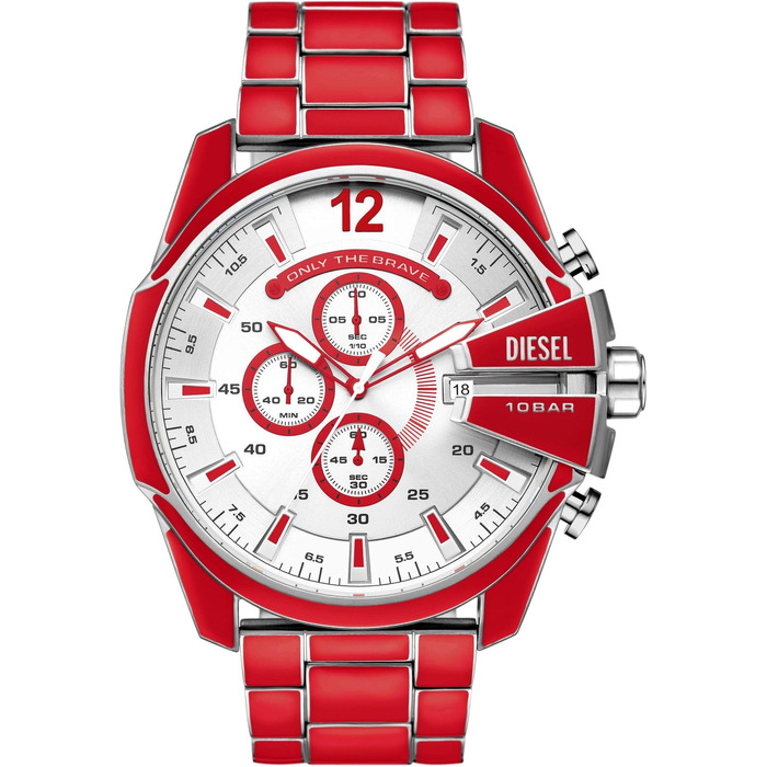 Чоловічий годинник Diesel Mega Chief Chronograph з ремінцем зі сталі (червоно-білий)