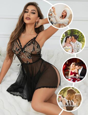 Жіноча мереживна піжама-бабідол Aranmei exy Lingerie, мереживний комплект, нічна сорочка, тіло, чорний колір, розмір L