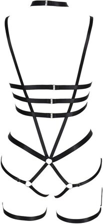 Комплект корсет, бра та стрінг з ремінцями для тіла, чорний, готичний стиль