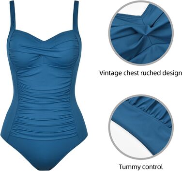 Світшот для плавання жіночий, суцільний, з високою талією, push-up, вінтажний, з рюшами, для корекції фігури, великі розміри, монокіні (44, S-блакитний)