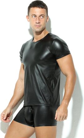 Чоловіча латексна футболка чорного кольору з ефектом шкіри. Футболка з короткими рукавами, під сорочку, для клубів, гудівер, скінхед, для відпочинку, літня мускульна майка, лак, шкіра, вініл, чорний колір