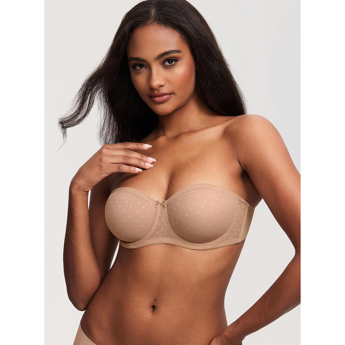 Бюстгальтер жіночий без бретелек Dobleva, мереживний, без кісточок, прозорий, для великої груди, білий (90D, натуральний)