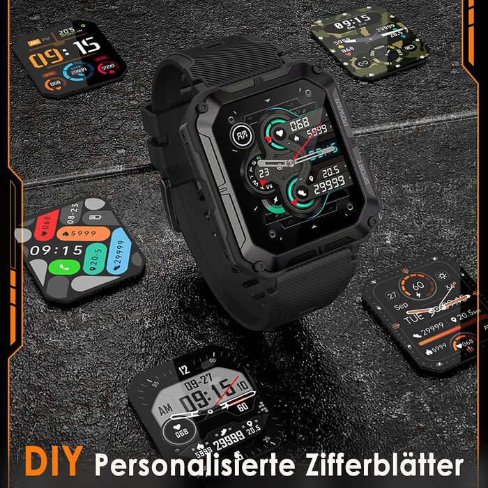 Тактичний смарт-годинник для чоловіків Military Watch: водонепроникний IP68, 1.83