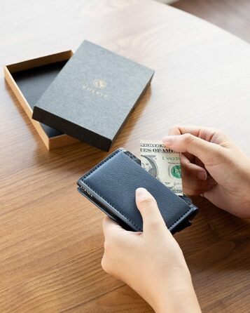 Шкіряний картхолдер VULKIT для чоловіків з RFID захистом, міні-гаманець для 5-7 карток та купюр, Коричневий (Litchi Grau)