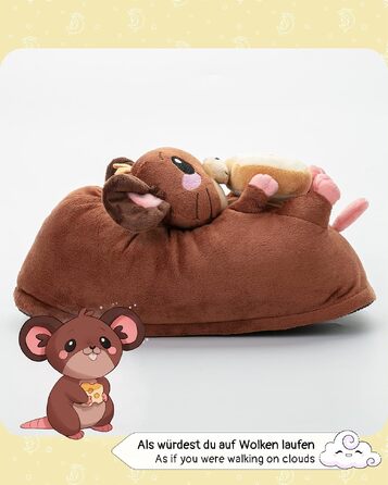 Плюшеві капці для дому corimori Raggy die Maus, гнучка підошва та резинка (розміри: дитячі 25-33.5 та дорослі 34-44)