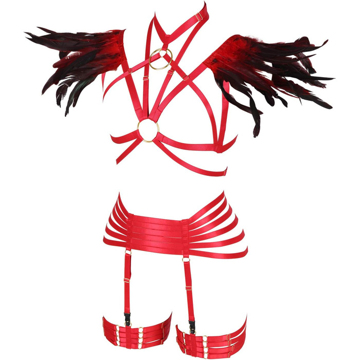 Набір пір'я для жінок PETMHS: корсет, бюстгальтер, клітка, готичний стиль, карнавал, костюм, червоний, великі розміри