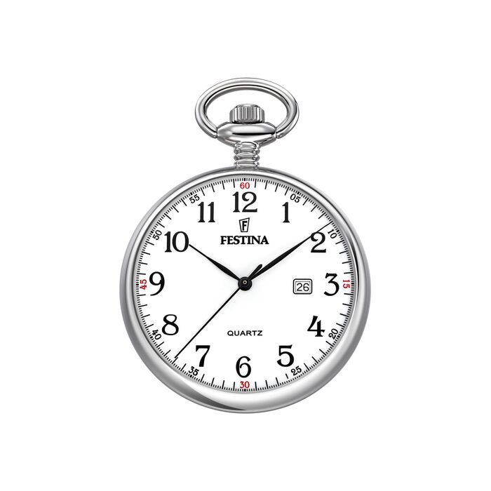 Чоловічий кишеньковий годинник Festina F2019/1 з ланцюжком, нержавіюча сталь 316L, кварцовий механізм, з календарем, класичний вінтажний стиль