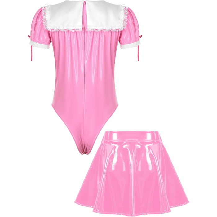 Костюм для чоловіків Sinleey: корсет, спідниця, костюм служниці з еластичної шкіри, рожевий, M-XL
