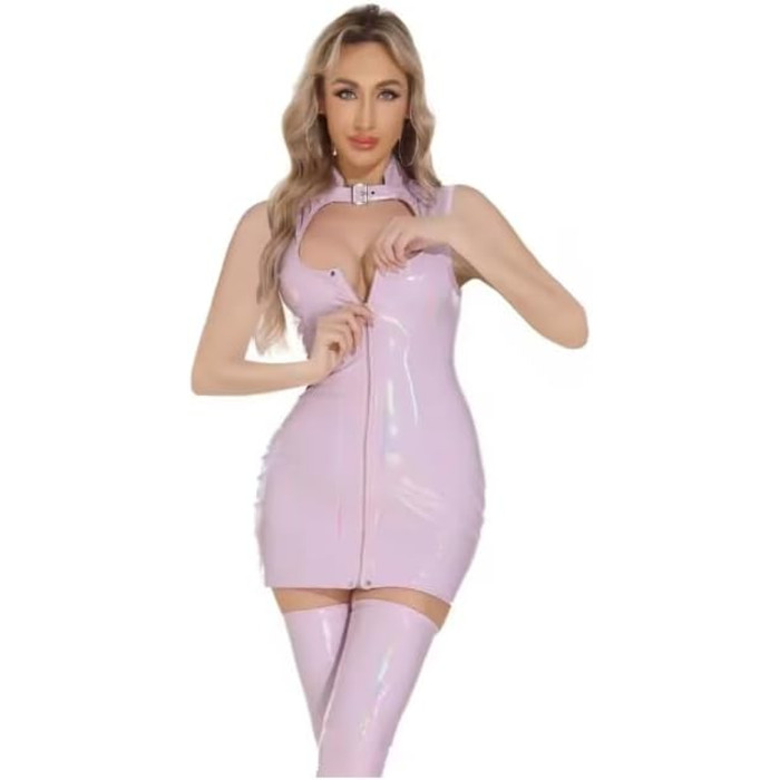 Латексна сукня LIXIAAOOKWEDG для косплею та танців, чорна, без рукавів, PVC, бандаж, M