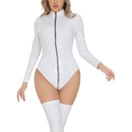 Комбінезон Maeau для жінок з лакованої шкіри, ефект мокрого блиску, для танців на пілоні, нижня білизна, сукня для вечірки, білий, розмір 50