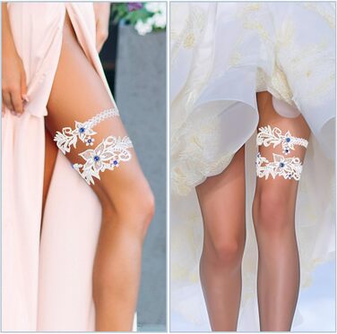 Елегантні мереживні стрічки для нареченої на весілля JiEYAO (2 шт.) з камінням, блакитні, аксесуари для весілля, подарунок для дружки нареченої