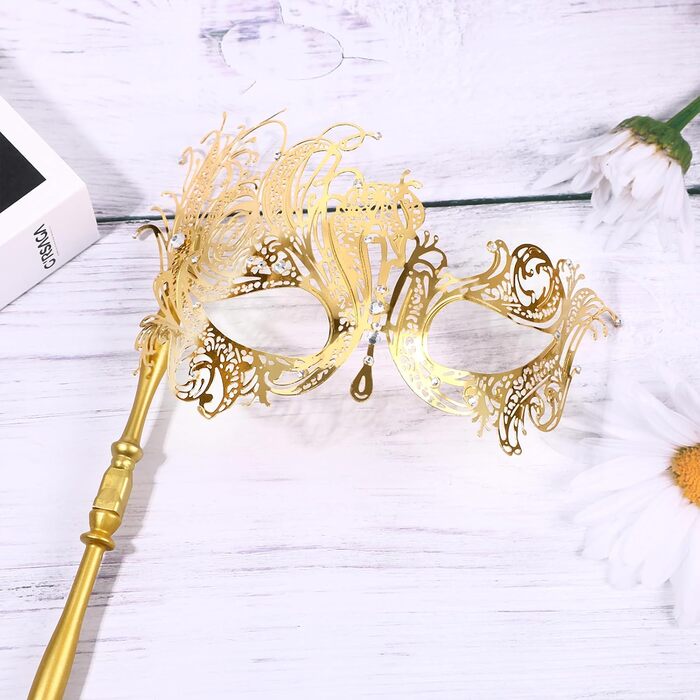 Набір з 3 венеціанських масок для жінок JewelryWe: металеві маски з стразами для карнавалу, Хелловіну, маскараду, з держателем