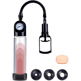 Ручний масажер для збільшення пеніса з силікону та 3 насадки. Масажер-накачувач з манометром та шкалою. Для чоловіків. (D,Positive)