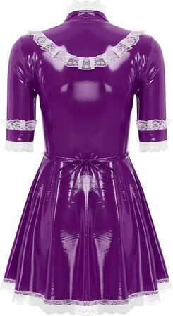 Костюм горничної MSemis: сексуальний набір нижньої білизни з ефектом мокрого блиску, готичний стиль, французький дизайн, костюм для косплею (4XL, фіолетовий)