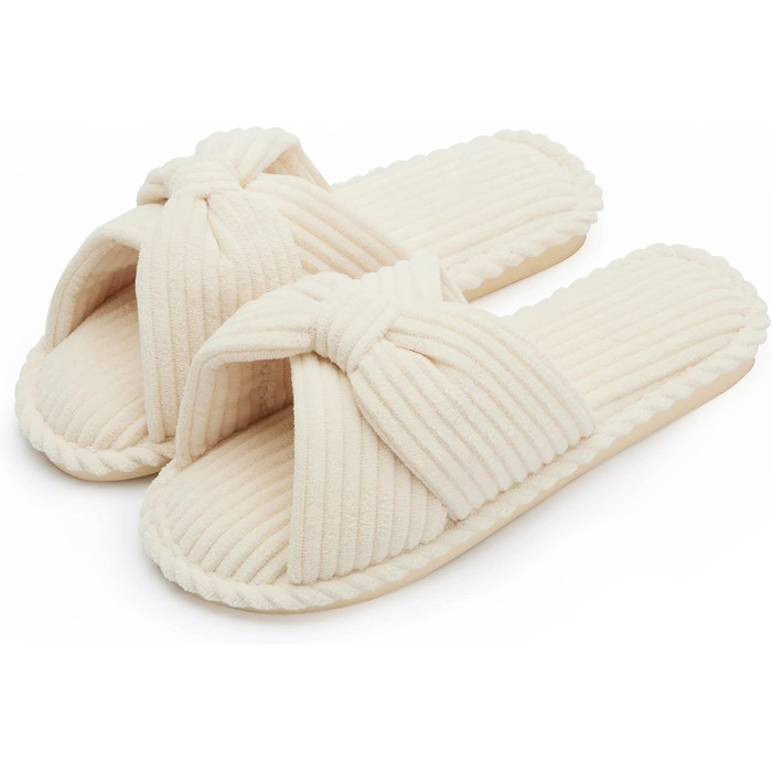 Жіночі капці для дому Chantomoo з ефектом пам'яті (Memory Foam), відкриті пальці, вельветові, протиковзкі, бежеві (розмір 40/41 EU)