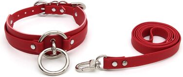 Чокер Lalatia з кільцем на шиї: стильна шкіряна шийна прикраса (червоний, срібло)