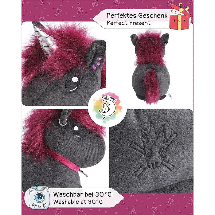 Плюшеві капці для дому corimori Ruby das Punk Einhorn (Єдиноріг), чорно-рожеві, гнумка підошва, розмір 34-44 EU