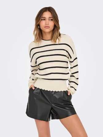 Жіночий в'язаний светр ONLY ONLIBI смугастий, колір Whitecap Gray/Black, розмір XS