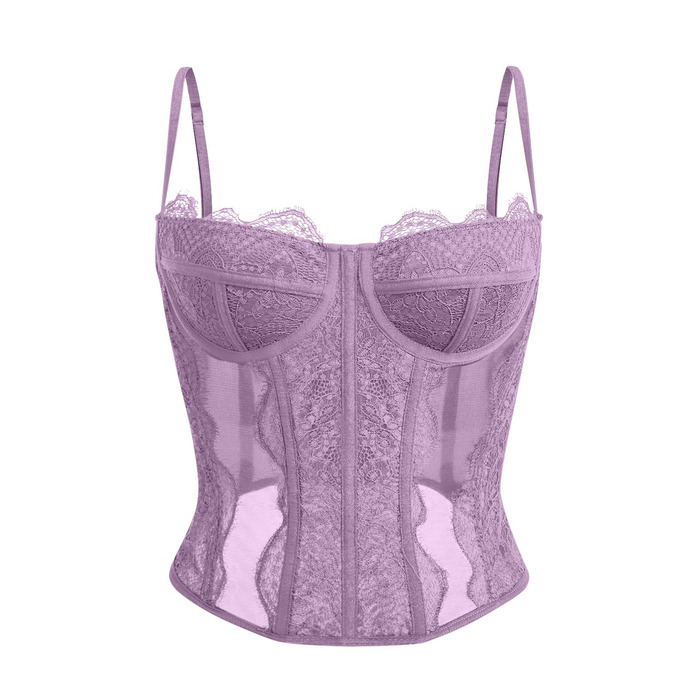 Корсет-топ Dealmore для жінок: мереживо, сітка, спагетті, для вечірок, клубів, модний, трендовий (XS, світло-фіолетовий)