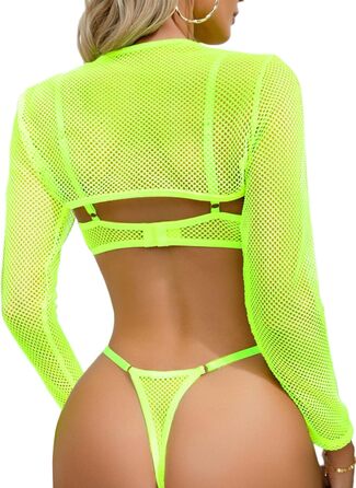 Костюм спідньої білизни Lilosy з мереживом та підтримкою кісточок, 3 шт. (Топ, Бра, Панталони), Неоновий зелений, XS