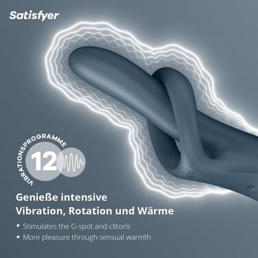 Satisfyer Heat Flex 4: вібратор-зайчик з підігрівом, 23 см, сірий | Зігріваючий, обертаючий, водонепроникний | USB, силікон