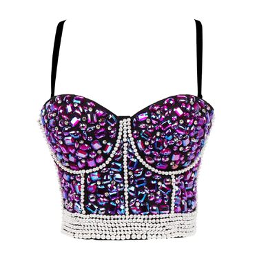 Жіночий бюстгальтер-корсет Push Up з детальним оздобленням стразами та діамантами, готичний стиль, знімні бретелі, для вечірок, Cubwear (XS, Синій)