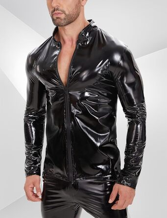 Чоловіча куртка з латексу/штучної шкіри Ausing: сексуальний мокрий ефект, slim fit, з блискавкою, для вечірок, танців, рейв, чорний, XL