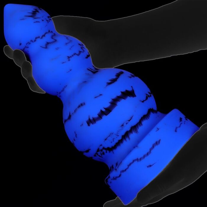 Анальний плагін Jixaxe Riesen з соскою, силікон, XXL, для пар, синій, екстра великий