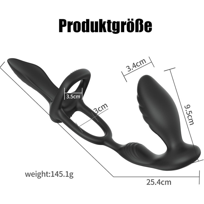 Вібратор для чоловіків 3-в-1: масажер простати, анальний плагін та кільце для статевого члена. 9 режимів вібрації, дистанційне керування.