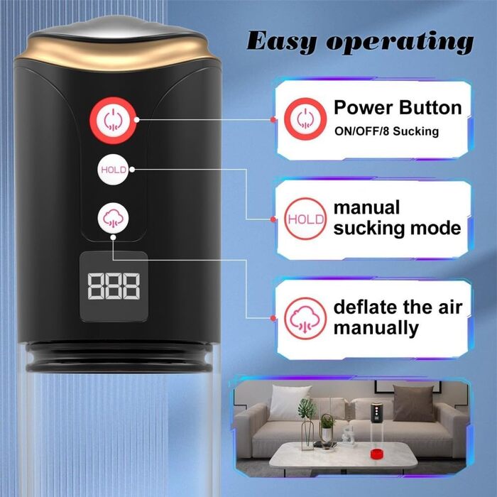 Електрична помпу для пеніса Seckoe, іграшка для чоловіків, автоматичне збільшення пеніса, 8 рівнів вакууму, перезаряджувана, повітряний насос-екстендер