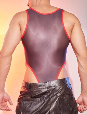 Боді для чоловіків AIEOE - сексуальний, прозорий боді, топ-майка, масло блиск, без рукавів, білизна, танга (червоний)