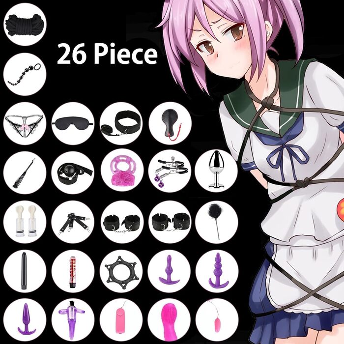 Набір для БДСМ з 26 елементів Qoosea: наручники, мотузки, анальні та бут плагі, для пар