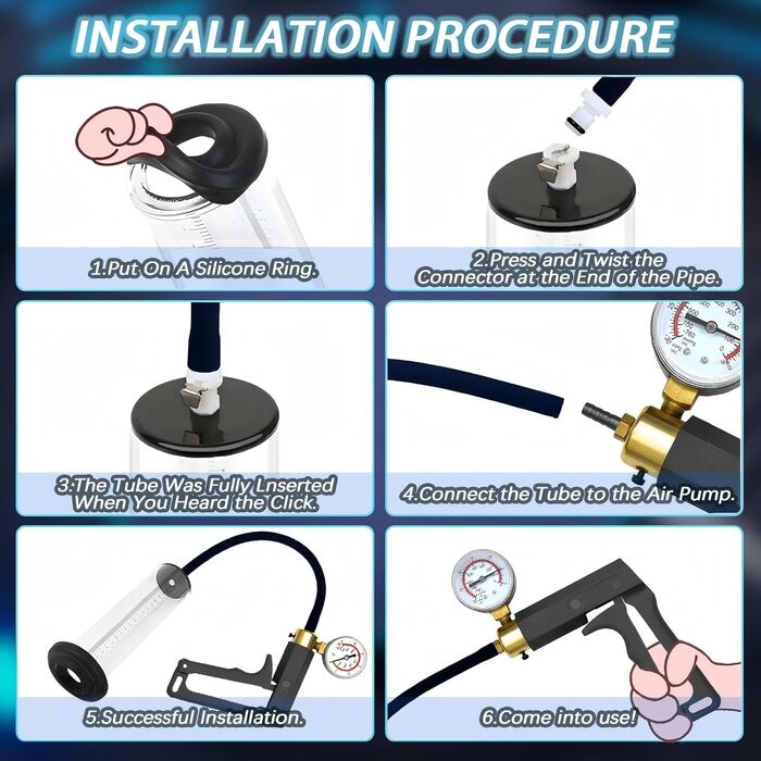 Вакуумний насос для збільшення пеніса з манометром та 7 кільцями. Мануальна помпа для чоловіків, 5.7 см